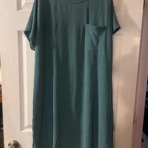 Source Unknown Teal Ribbed Midi Dress with Chest Pocket
